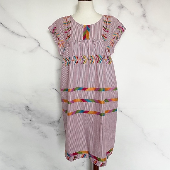 Savanna Jane Dresses & Skirts - Savanna Jane Embroidered Pink Striped Dress